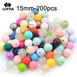 Baby Teethers Toys LOFCA 15mm 200pcs silicone Beads food grade Round Teether Beads Baby Chewable Teething Beads Pacifier Pendant Making Accessories 230906