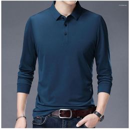 Men's Polos 2023 Spring And Autumn Long Sleeve Fashion T-shirt Lapel Casual Loose Pullover Solid Street Clothing British Formal Tops