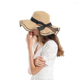Wide Brim Hats Summer Women Straw Hat Foldable Sun Cap Face Protection Beach Headwear