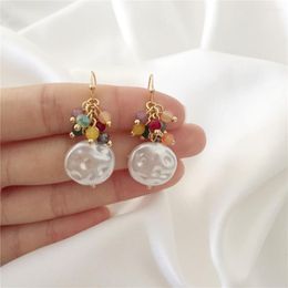 Dangle Earrings Pretty Gold Colour Plating Round Pearl Colourful Bead Strand Drop For Women Girl Elegant Gorgeou Chic Statement Jewellery