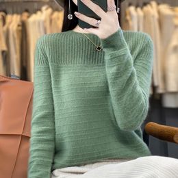 Women's Sweaters Seamless Readymade Garment Pure Woollen Sweater Round Neck Long Sleeve Pullover Knitted Autumn/Winter Stripe