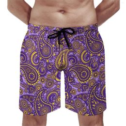 Men's Shorts Vintage Paisley Board Summer Purple Sparkle Print Hawaii Short Pants Man Running Comfortable Design Beach Trunks