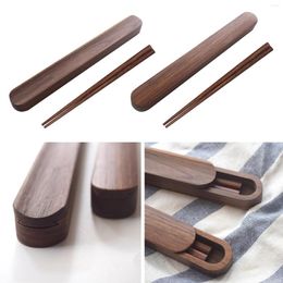 Chopsticks Portable Black Walnut Wood With Storage Case Box