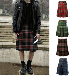 Men's Pants HEFLASHOR Casual Pleated Scottish Kilts Mens Fashion Cargo Personality Trousers Plaids Pattern Loose Half Skirts 247K