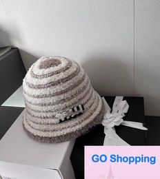 Bucket Hat Internet Celebrity Knitted Bucket Hat Japanese Style All-Matching Dome Basin Hat Face-Looking Small Stripes Bucket Hats