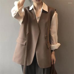 Women's Vests V-Neck Suit Vest Jacket Black Women Coffee Colour Sleeveless And Spring Autumn Fashion Waistcoat Tie Up Ladies