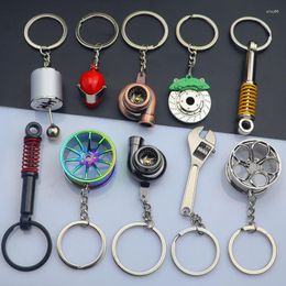 Keychains Creative Gear Head Keychain Speed Gearbox Keyring For Car Key Turbo Hub Brake Disc Pendant Absorber Keys Holder Chain Ring