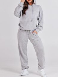 Women's Two Piece Pants Fall Casual Outfits Sporty Solid Color Long Sleeve Hoodies Drawstring 2 Tracksuits Jogger Loungewear