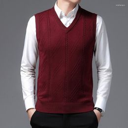 Men's Vests BROWON Brand Knitted Sweater For Men Solid Colour Jacquard Sleeveless Man Clothes Business Casual Regular Fit Mens Vest