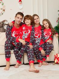 Xmas Print Pyjamas Christmas Matching Pyjamas Set Home Clothing Mother Daughter Father Son Rompers Sleepwear red Outfit