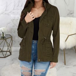 Womens Jackets Green Vintage Women Short Jacket Coat Casual Retro camouflage Multi Pocket Zipper Thin Lady Femme Mujer Autumn Spring Outerwear 230906