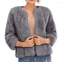 Pelliccia da donna 2023 Autunno Inverno Cappotto finto Donna Soffice Top O-Collo Solido Elegante Abbigliamento da donna Giacca corta pelosa