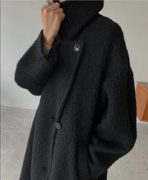 Wool coat for women in autumn and winter, seaweed, green horse, sea fur, plush lapel, wide edition Woollen coat, small quantity in stock