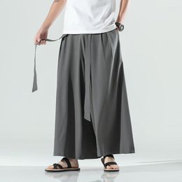 Men's Pants Chinese Style Men Clothing Summer Thin Ice Silk Casual Wide Loose Plus Size Hakama Harajuku Oversized Hip Hop Trousers