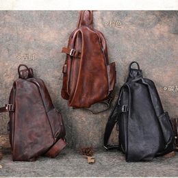 Waist Bags High Quality Leather Vintage Style Handmade Men's Large Capacity Diagonal Chest Bag