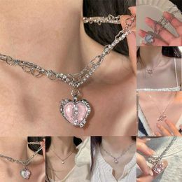 Chains Heart-shaped Opal Necklace Love Chain Creative Jewellery Women's Luxury Rhinestone Romantic Lover's Gift