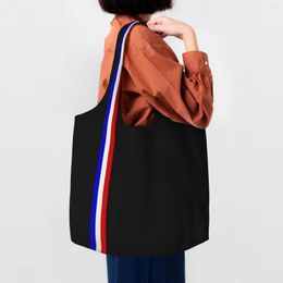 Shopping Bags French Flag Stripes Canvas Women Portable Large Capacity Grocery France Patriotic Shopper Tote Handbags