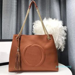 Women Handbag Tote Bag Leather Tassel Letter Solid Color Shoulder Double Chain Large Capacity Pocket High Quality