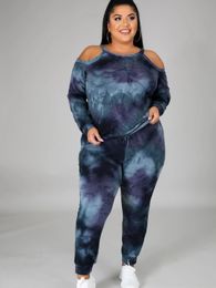 Women's Plus Size Tracksuits Ladies Clothing Off Shoulder Round Neck Tie Dye Dark Casual Sport's Suit Fashion L5XL Oversized 230906