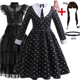 Cosplay Wednesday Cosplay For Girl Costume Movie Wednesday Mesh Dress For Kids Girls Party Dresses Halloween Costumes 4-12Yrs 230906