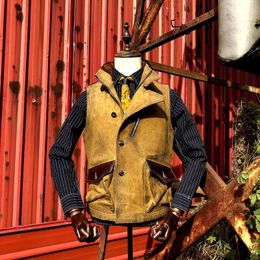 Men's Vests Tailor Brando Super Benefit! Oil Waxed Canvas Patchwork Cowhide Christmas Tree Totem Lining Avatar Biker Vintage Vest