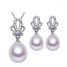 Necklace Earrings Set MeiBaPJ Fashion Crown Pearl Jewellery For Women Elegant 925 Sterling Silver Pendant &