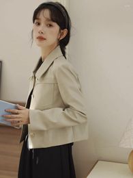 Women's Leather Fashion Long-sleeved Short Jacket Streetwear Loose Clothing Sexy Coat Ladies Comfortable Aesthetic Top