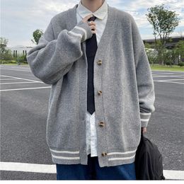 Men's Sweaters British Cardigan Sweater 2023 Korean Harajuku Academic Knitted Pullover Hip Hop Streetwear Loose Knitwear Tops