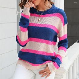 Women's Sweaters Fur Y2k O-neck Kintted Sweater Women Crochet Striped Jumper Top E-girl Pullover Spring Autumn Winter Sueter Work Tops