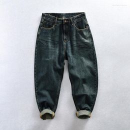 Men's Jeans 1022 Men Vintage Casual Dark Green Straight Streetwear Denim Pants Youth Comfortable Cotton Blended Classic Daily Trouser