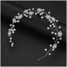 Hair Clips Wedding Headbands Flower Pearls Hairbands For Women Girls Bride Jewellery Accessories Silver Colour Metal Headpiece Headwear