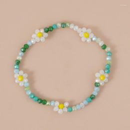 Strand Korea Cute Colorful Crystal Beads Flower Bracelet For Women Fashion Sweet Daisy Handmade Aesthetic Jewelry Accessorie