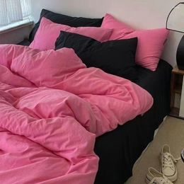 Bedding Sets Nordic Princess Pink Set Girls Boys Single Double Size Flat Sheet Duvet Cover Pillowcase Bed Linens Home Textile