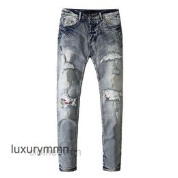 T Shirts Designer Jeans Amirrs 2023 Jean Men's Summer Trend Elastic Slim Straight Ripped KEQU