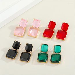 Dangle Earrings Resin Colorful Square Crystal Long Drop For Female Gift Jewelry Fashion Metal Shiny Geometric Pendant