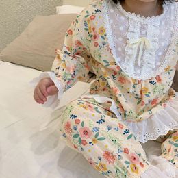 Pyjamas Kid Sleepwear Girl Floral Pyjama Set Vintage Spanish Style Toddler Embroidered Lace Pyjama Set Nightwear Children Clothing 11T 230906