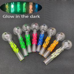 4inch Heady Glow In The Dark Glass Smoking Oil Burner pipe Spoon Octopus Luminous Hand oil nail Pipe ZZ