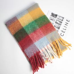 2023 hot scarf long autumn winter new style thickened shawl fringed neck rainbow check scarf woman