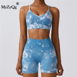 Women's Two Piece Pants MyZyQg Women Printed Seamless Yoga Two piece Set Running Bra Shorts Sports Underwear Beauty Back Fitness Gym 2 piece Short Suit 230906