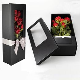 Gift Wrap 10Pcs/Lot Creative Foldable Heaven Earth Cover Opening Window Flower Box Valentine's Day Rose Packaging