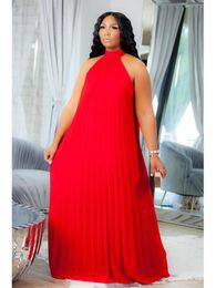 Plus size Dresses Red Size 4XL 5XL Halter Long Loose Chiffon Outfits Pullover Sleeveless Evening Birthday Cocktail Party Gowns 2023 230906