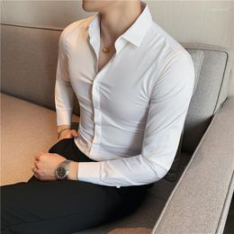 Men's Dress Shirts High Elasticit Long Sleeve Men 2023 Autumn Slim Fit Camisas Solid Casual Formal Shirt Business Fashion Clothing
