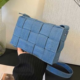 Luxury Cassette Botegss Ventss Evening bags for sale online store Small Woven Bag Women 2023 Summer New Fashion Denim One Shoulder Square We With Real Logo