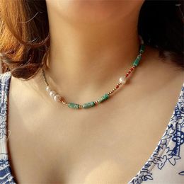 Choker Bohemian Pearl Necklace For Women Trendy Green Agate Delicate Handmade Gemstone Bead Summer Fashion Jewellery