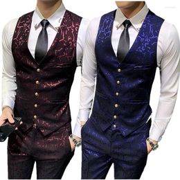 Men's Vests Gold Stripe 2 Piece Sets (Vest Pants) Blue Red Green Trousers And Vest Wedding Business Men Suits