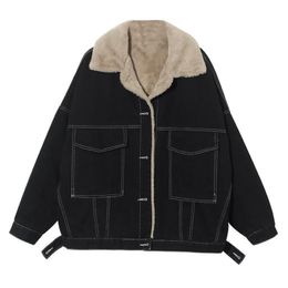Womens Jackets Casual Thick Warm Winter Coat for Women Oversized Fashion Lambswool Jean Denim Cotton Korean Style Clothes 230906