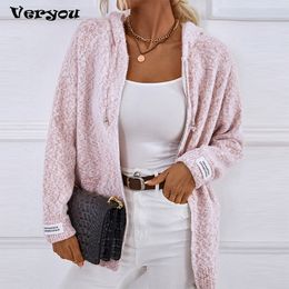 Womens Sweaters Autumn Winter Knitted Cardigan Hooded Contrasting Colours Loose Fit Coat Thick Draw String Zipper Casual Sweater 230905