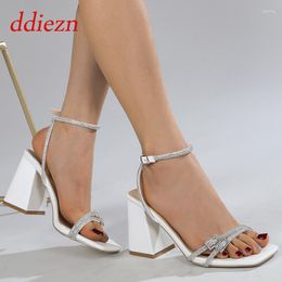 Dress Shoes Summer Heeled Sandals Diamond Women Pumps In Casual Open Toe Shallow Fashion Female Footwear Ladies Square Heels