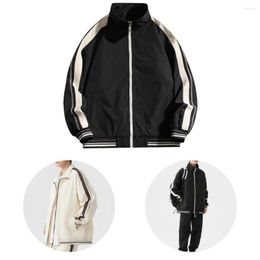 Men's Jackets Versatile Comfortable Jacket For Occasions Retro Striped Vintage Colour Matching Stand Collar Coat Stylish Ages