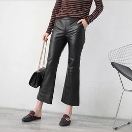 Women's Pants s Leather pant flare pants bell bottom fashion real sheepskin leather trouser 230905